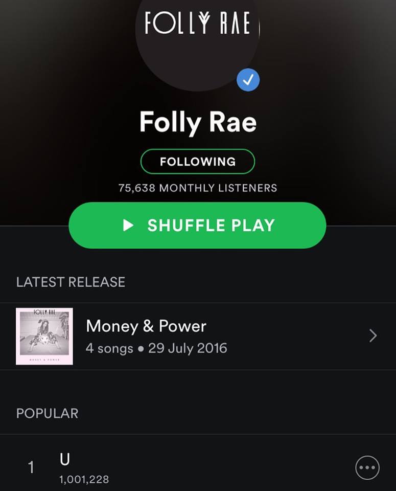 Folly Rae's 'U' reaches 1 Million Streams